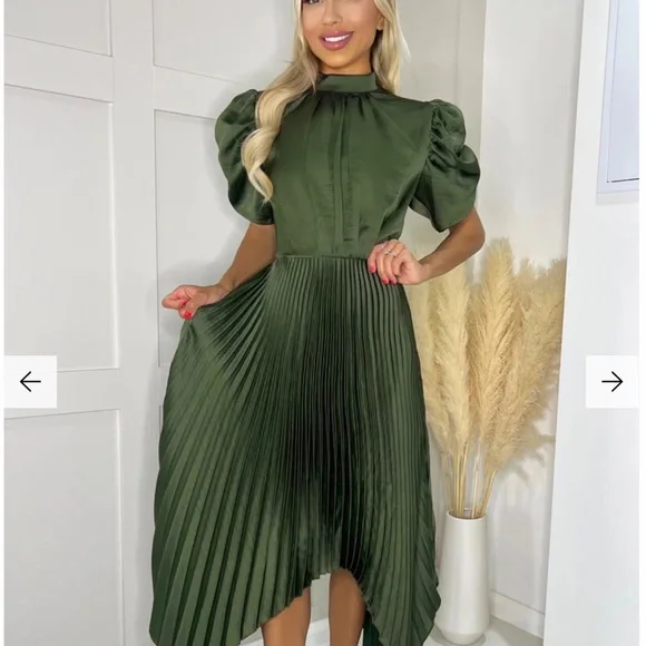 olive green pleated dress Light Olive Satin Pleated V-Neck Maternity Maxi Dress – PinkBlush main image 1